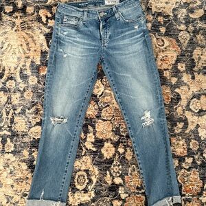 Ag Adriano Goldschmied Distressed Ankle Jeans in Blue